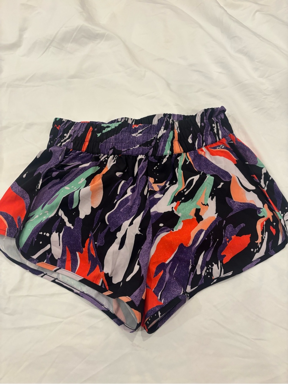 DSG Abstract Print Athletic Shorts in Purple, Black, Orange and Mint